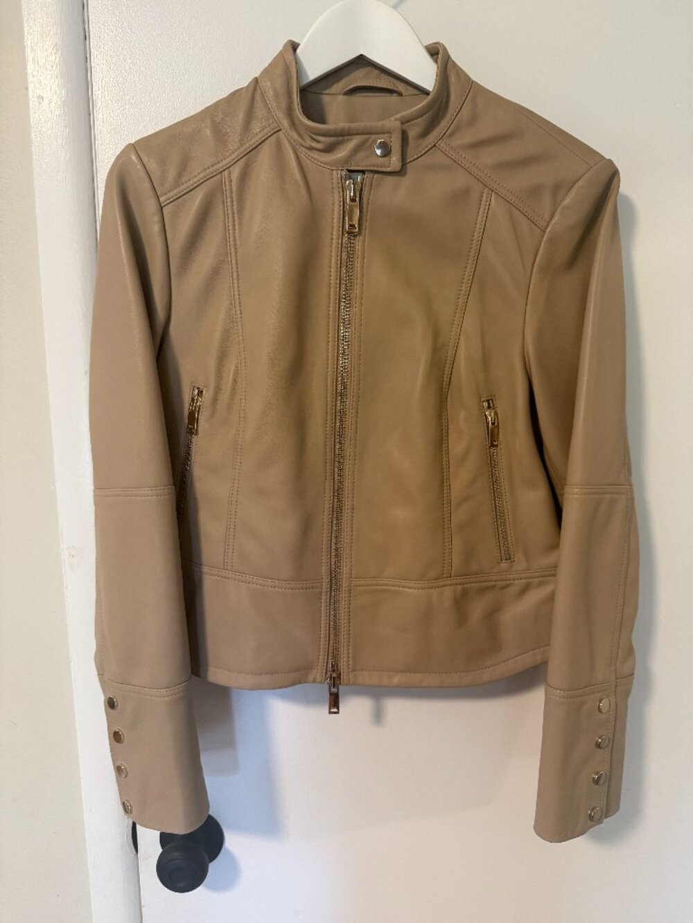 REISS Lola Leather Zip-Front Jacket - Neutral